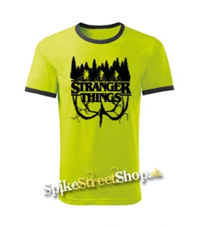 STRANGER THINGS - Logo Flip - limetkové pánske tričko CONTRAST DUO-COLOUR