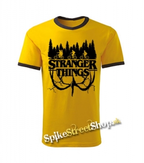 STRANGER THINGS - Logo Flip - žlté pánske tričko CONTRAST DUO-COLOUR