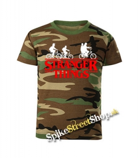 STRANGER THINGS - Bicycle Gang- maskáčové chlapčenské tričko WOODLAND CAMO BROWN