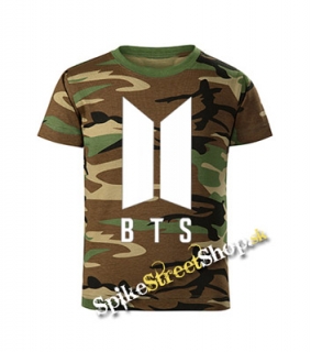 BTS - BANGTAN BOYS - Logo - maskáčové chlapčenské tričko WOODLAND CAMO BROWN