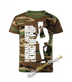 MICHAEL JACKSON - King Of Pop - maskáčové chlapčenské tričko WOODLAND CAMO BROWN