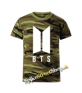 BTS - BANGTAN BOYS - Logo - maskáčové chlapčenské tričko WOODLAND CAMO GREEN