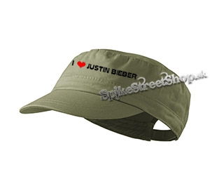 I LOVE JUSTIN BIEBER - olivová šiltovka army cap