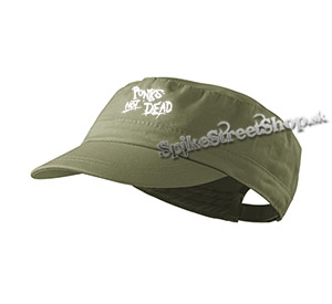 PUNKS NOT DEAD - White Variant - olivová šiltovka army cap