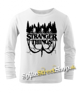 STRANGER THINGS - Logo Flip - biele pánske tričko s dlhými rukávmi