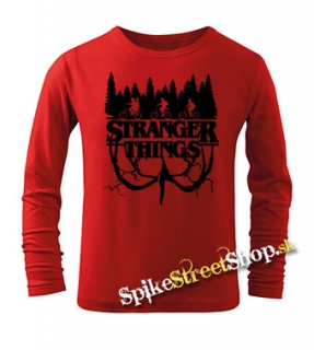 STRANGER THINGS - Logo Flip - červené pánske tričko s dlhými rukávmi