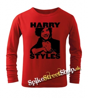 HARRY STYLES - Logo Portrait - červené pánske tričko s dlhými rukávmi