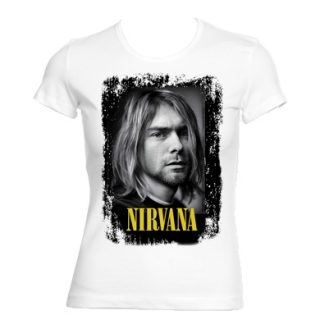 KURT COBAIN - Portrait Yellow Logo - biele dámske tričko