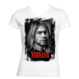 KURT COBAIN - Portrait Red Logo - biele dámske tričko