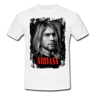 KURT COBAIN - Portrait Red Logo - biele pánske tričko