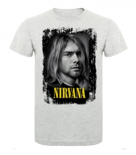 KURT COBAIN - Portrait Yellow Logo - šedé pánske tričko