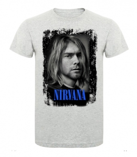 KURT COBAIN - Portrait Blue Logo - šedé pánske tričko