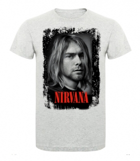 KURT COBAIN - Portrait Red Logo - šedé pánske tričko