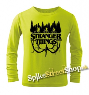 STRANGER THINGS - Logo Flip - limetkové detské tričko s dlhými rukávmi