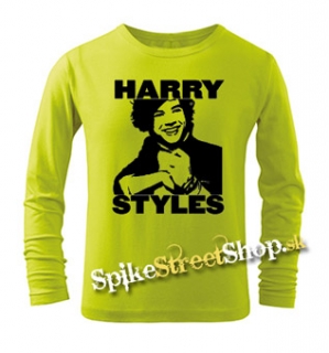 HARRY STYLES - Logo Portrait - limetkové pánske tričko s dlhými rukávmi