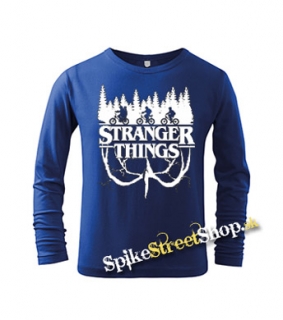 STRANGER THINGS - Logo Flip - modré pánske tričko s dlhými rukávmi