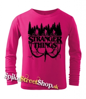 STRANGER THINGS - Logo Flip - ružové detské tričko s dlhými rukávmi