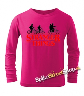 STRANGER THINGS - Bicycle Gang - ružové detské tričko s dlhými rukávmi