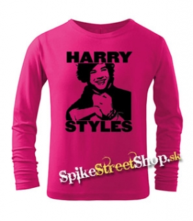 HARRY STYLES - Logo Portrait - ružové pánske tričko s dlhými rukávmi