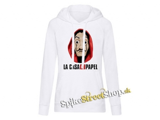 PAPIEROVÝ DOM-LA CASA DE PAPEL - Logo & Mask - biela dámska mikina