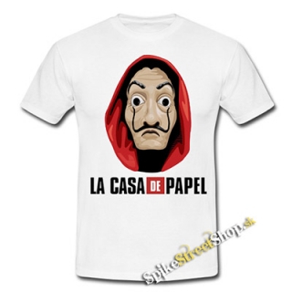 PAPIEROVÝ DOM - LA CASA DE PAPEL - Logo & Mask - biele pánske tričko