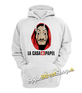PAPIEROVÝ DOM - LA CASA DE PAPEL - Logo & Mask - sivá pánska mikina