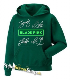 BLACKPINK - Logo & Signature Green Colour - tmavozelená pánska mikina