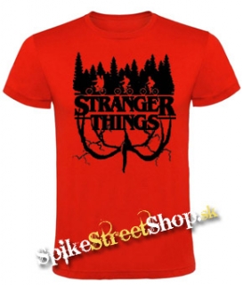 STRANGER THINGS - Logo Flip - červené pánske tričko