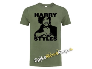 HARRY STYLES - Logo & Portrait - olivové detské tričko
