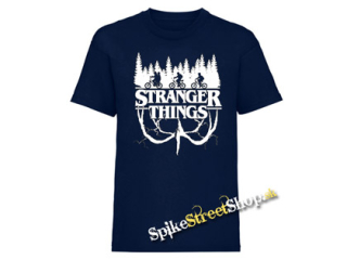STRANGER THINGS - White Logo Flip - tmavomodré pánske tričko