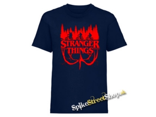 STRANGER THINGS - Red Logo Flip - námornícke modré detské tričko