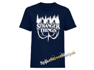 STRANGER THINGS - White Logo Flip - námornícke modré detské tričko