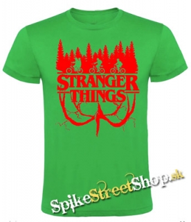 STRANGER THINGS - Red Logo Flip - zelené pánske tričko