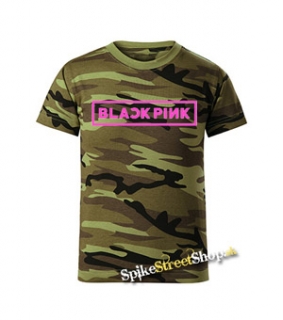 BLACKPINK - Logo - maskáčové chlapčenské tričko WOODLAND CAMO GREEN