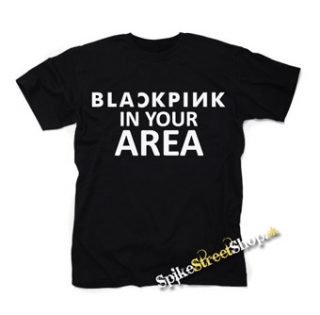 BLACKPINK - In Your Area White Slogan - čierne detské tričko