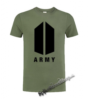 BTS - BANGTAN BOYS - ARMY Logo - olivové pánske tričko