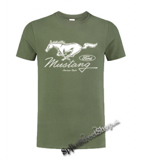 FORD MUSTANG - Horse Logo American Muscle - olivové pánske tričko