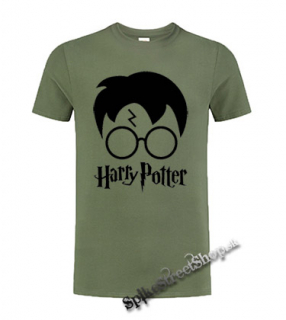 HARRY POTTER - Glasses Bold Crest With Logo - olivové pánske tričko