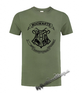 HARRY POTTER - Hogwarts Crest - olivové pánske tričko