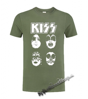 KISS - Band Four Faces - olivové pánske tričko