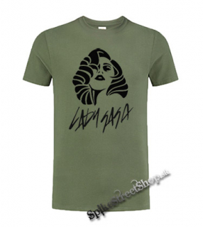 LADY GAGA - Portrait & Logo - olivové pánske tričko