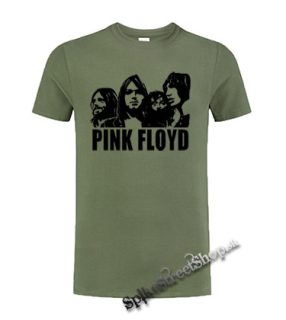 PINK FLOYD - Logo & Band - olivové pánske tričko