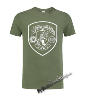 RAMONES - Johnny Ramone Army Logo - olivové pánske tričko