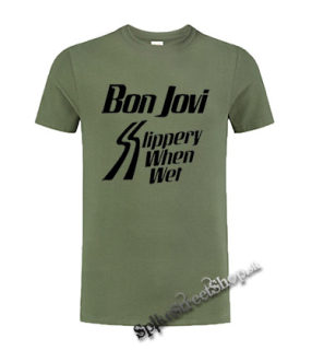 BON JOVI - Slippery When Wet - olivové detské tričko