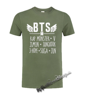 BTS - Bangtan Boys  - Logo And Names - olivové detské tričko