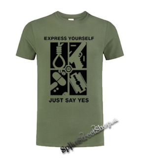 EXPRESS YOURSELF JUST SAY YES - olivové detské tričko