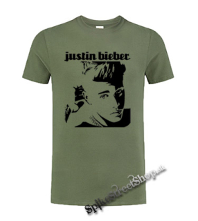 JUSTIN BIEBER - Portrait & Logo - olivové detské tričko