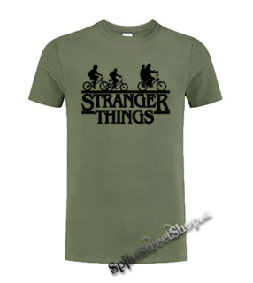 STRANGER THINGS - Bicycle Gang - olivové detské tričko