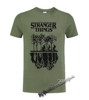 STRANGER THINGS - Upside Down - olivové detské tričko