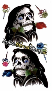 SKULL WITH ROSE - Temporary Tattoos - tetovačky